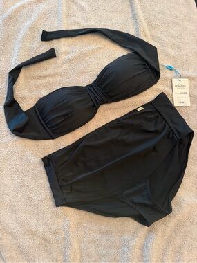 High-Waist Black Bandeau Bikini Set - X-Large